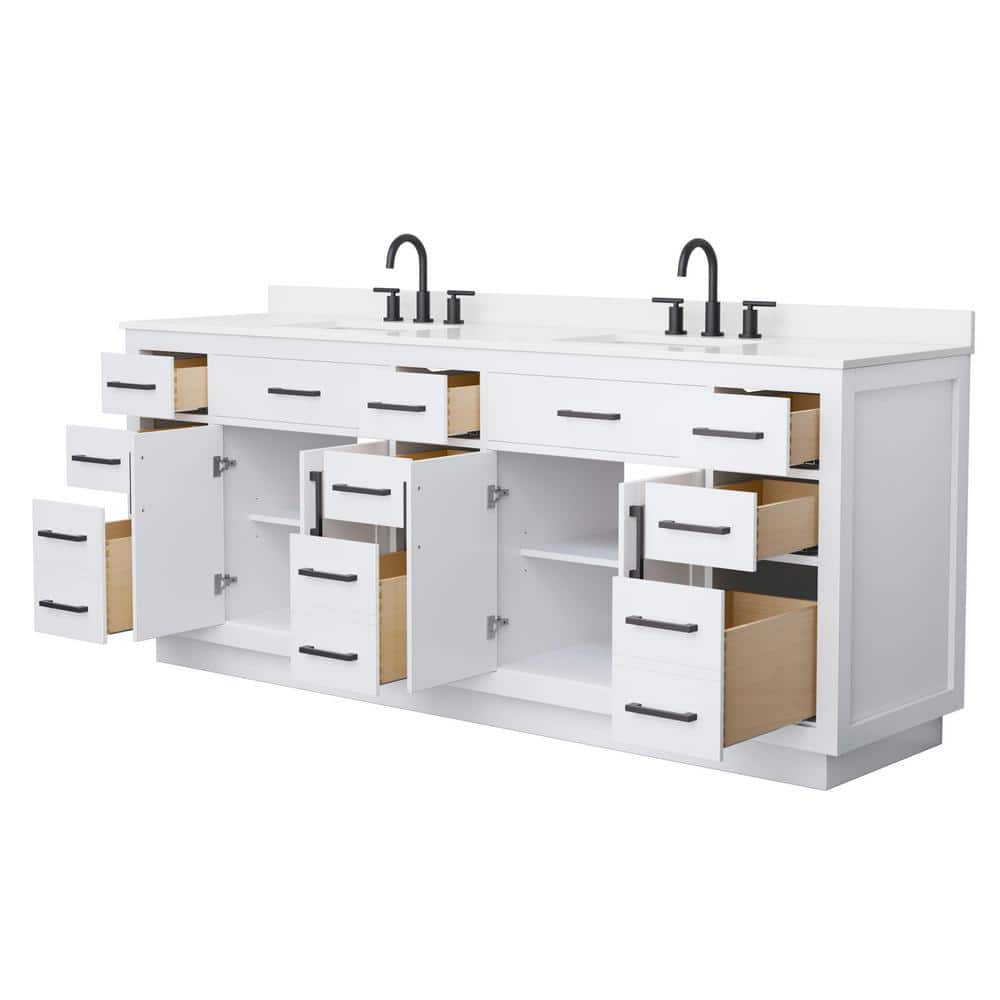 Wyndham Collection Beckett TK 84" Double Sink Bath Vanity with White Quartz Top
