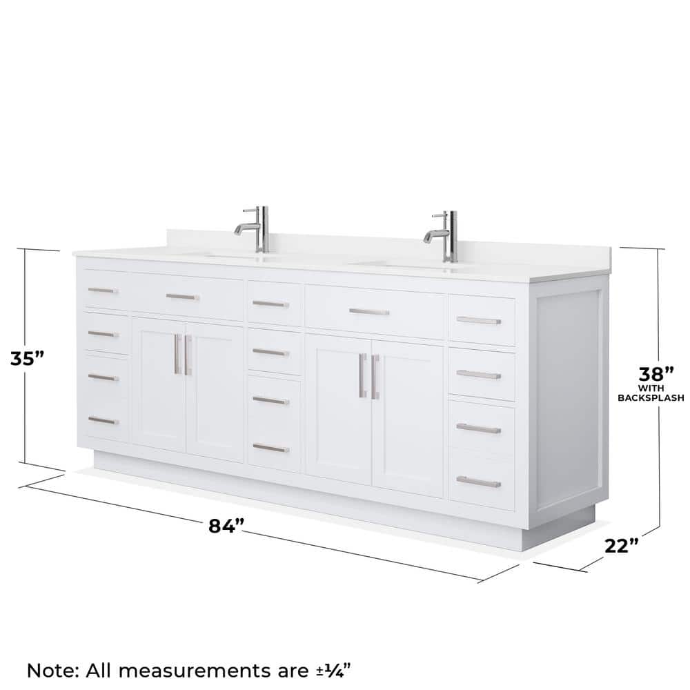 Wyndham Collection Beckett TK 84" Double Sink Bath Vanity with White Quartz Top and Brushed Nickel Trim