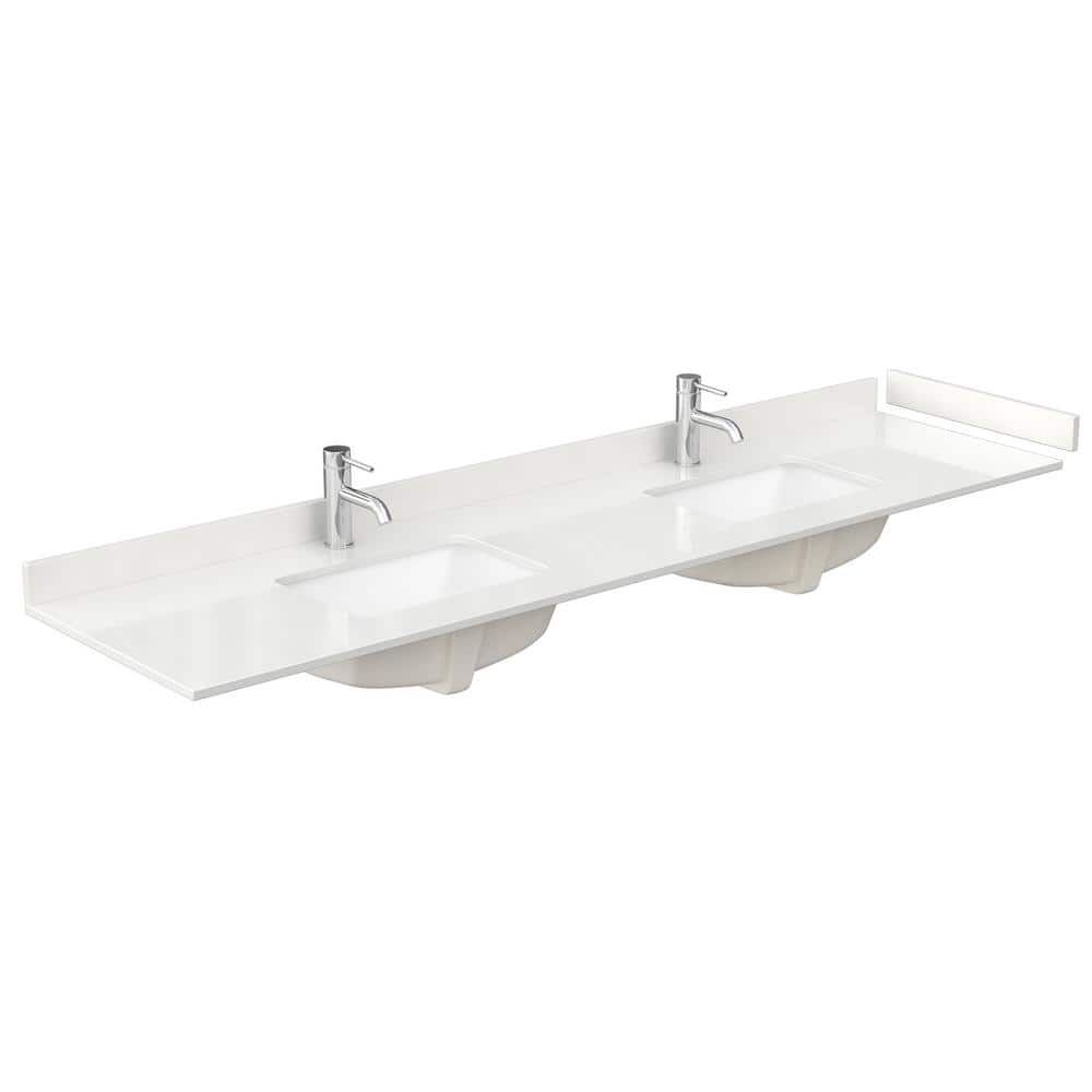 Wyndham Collection Beckett TK 84" Double Sink Bath Vanity with White Quartz Top and Brushed Nickel Trim