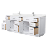 Wyndham Collection Beckett TK 84" Double Sink Bath Vanity with White Quartz Top and Brushed Nickel Trim
