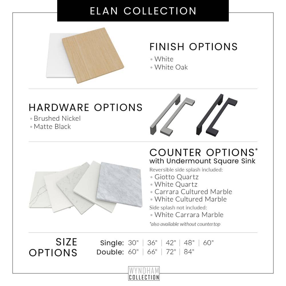 Wyndham Collection Elan 30" Single Bath Vanity in White with Quartz Top