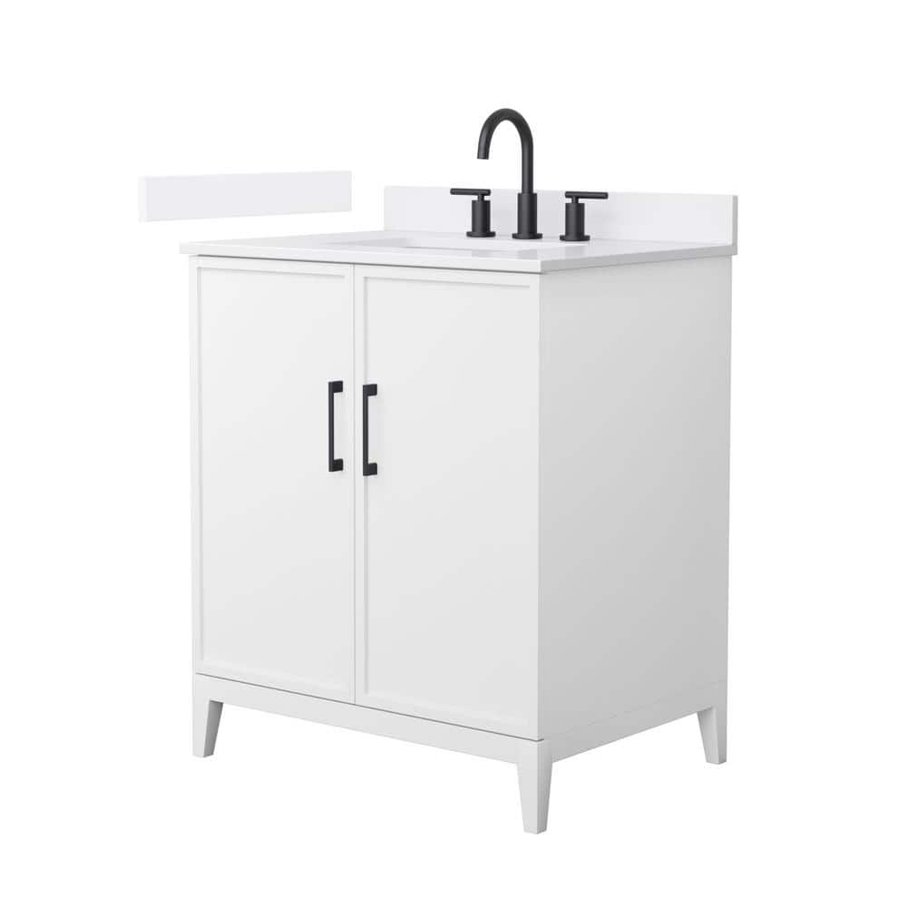Wyndham Collection Elan 30" Single Bath Vanity in White with Quartz Top