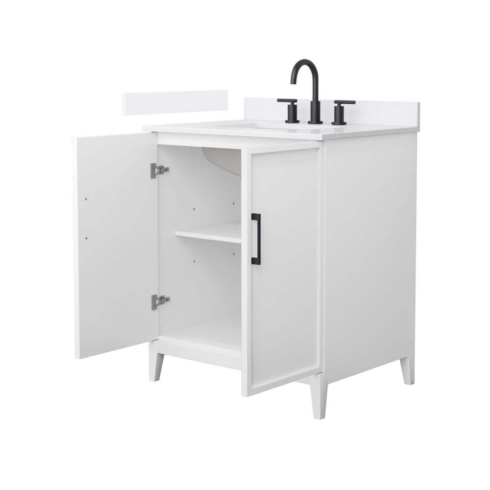 Wyndham Collection Elan 30" Single Bath Vanity in White with Quartz Top