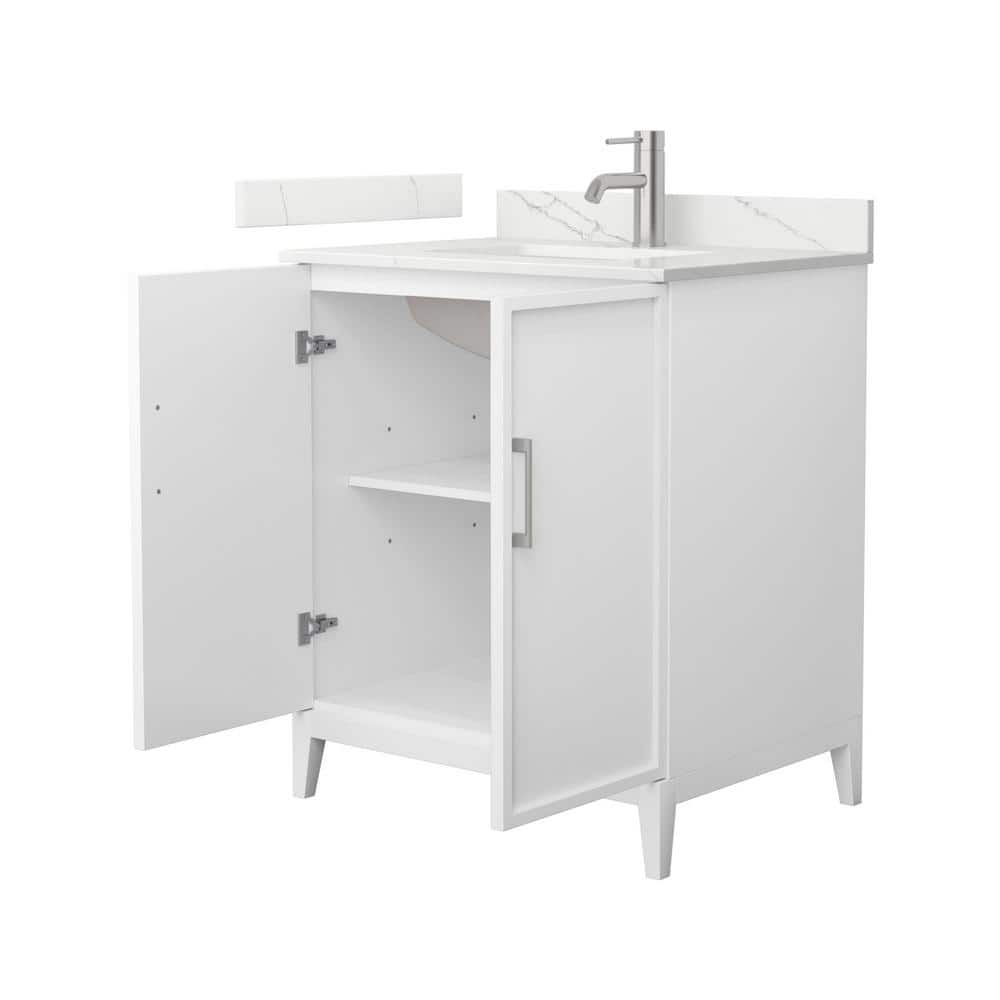 Wyndham Collection Elan 30" White Bathroom Vanity with Giotto Quartz Top