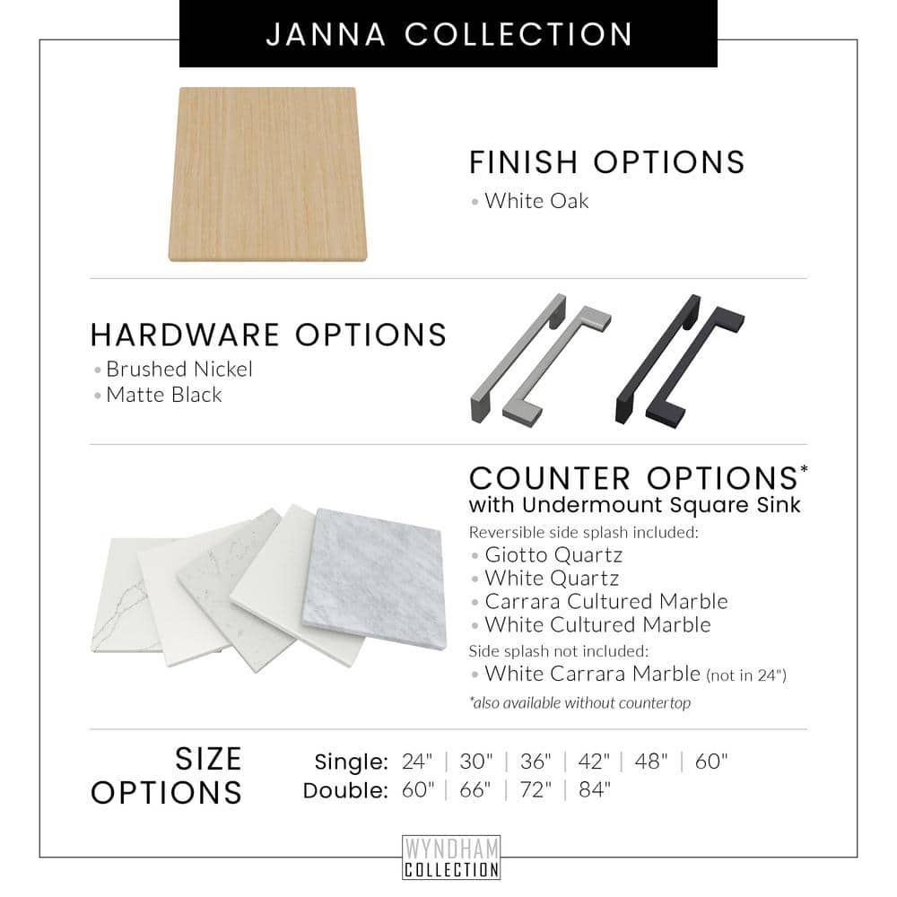 Wyndham Collection Janna 24" White Oak Bathroom Vanity with Quartz Top