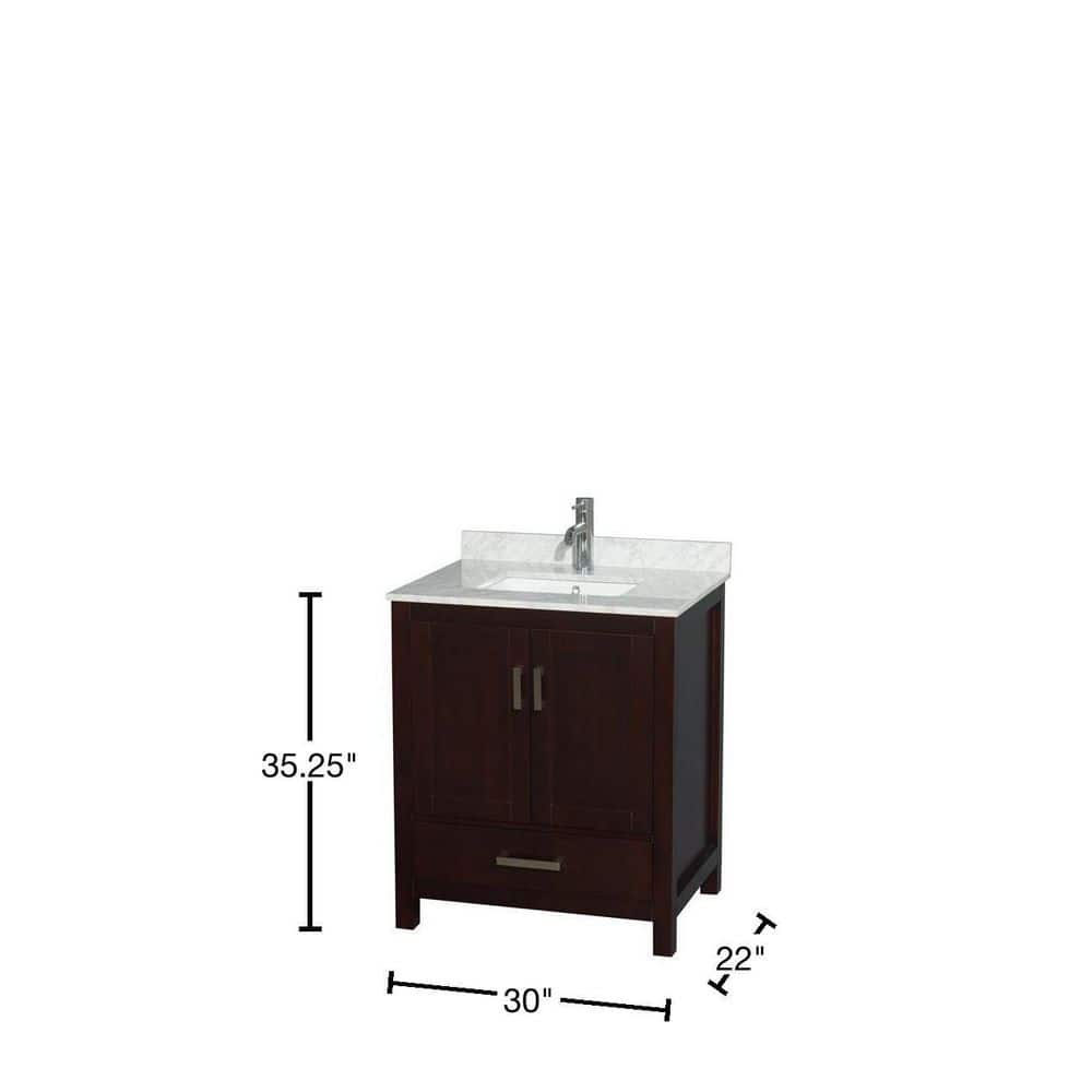 Wyndham Collection Sheffield 30" Bathroom Vanity in Espresso with Carrara Marble Top
