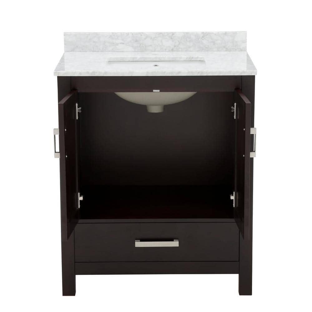 Wyndham Collection Sheffield 30" Bathroom Vanity in Espresso with Carrara Marble Top