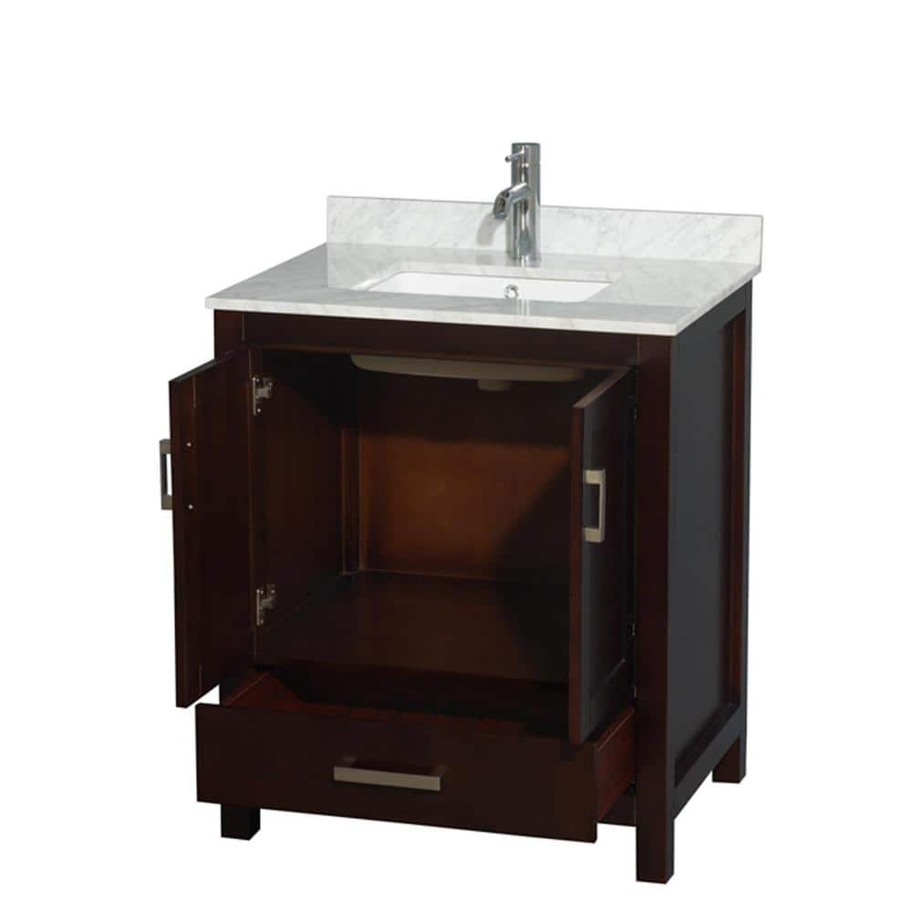 Wyndham Collection Sheffield 30" Bathroom Vanity in Espresso with Carrara Marble Top