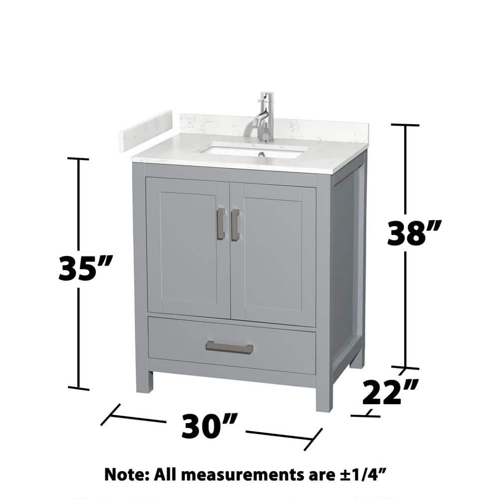 Wyndham Collection Sheffield 30" Gray Bathroom Vanity with Carrara Marble Top