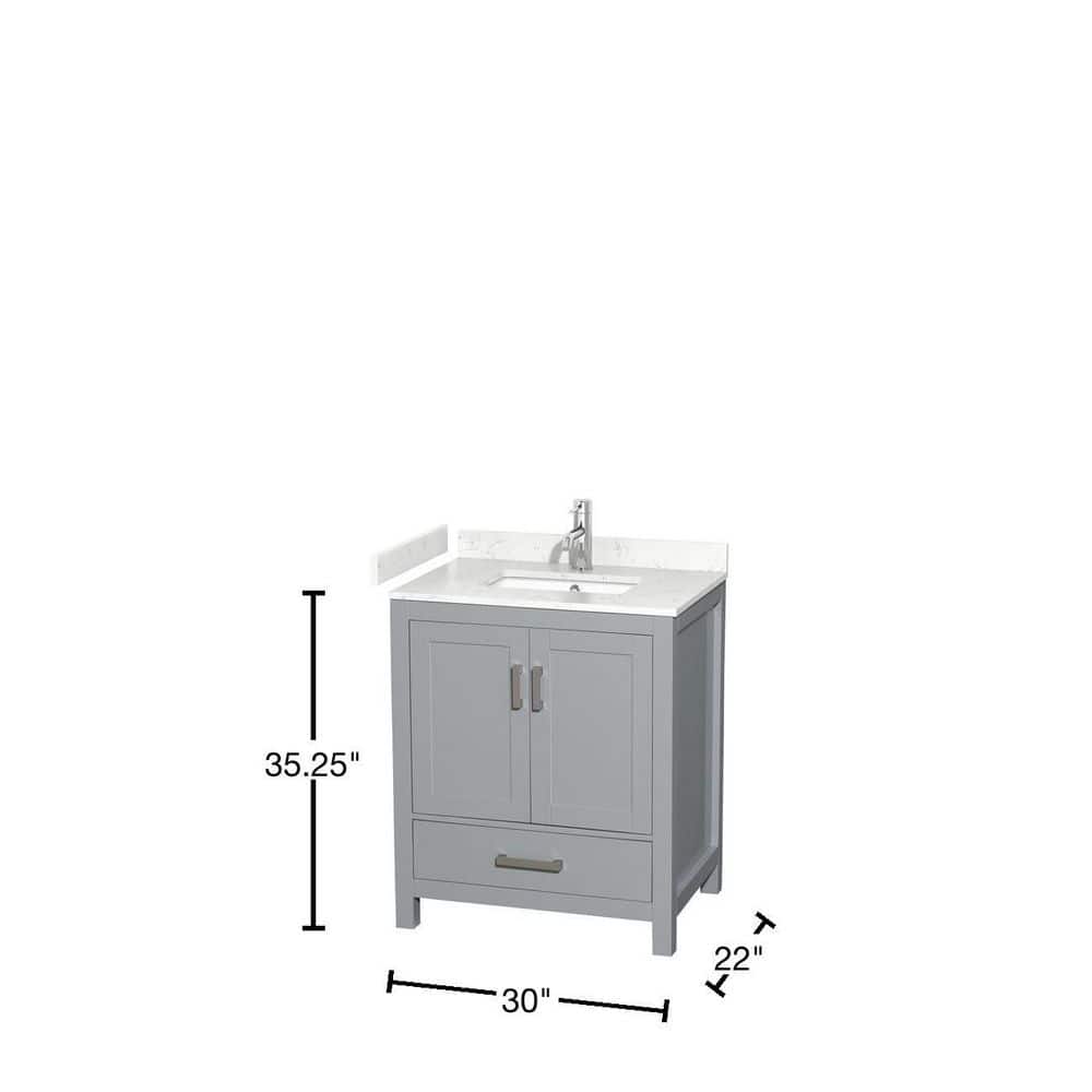 Wyndham Collection Sheffield 30" Gray Bathroom Vanity with Carrara Marble Top