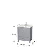 Wyndham Collection Sheffield 30" Gray Bathroom Vanity with Carrara Marble Top