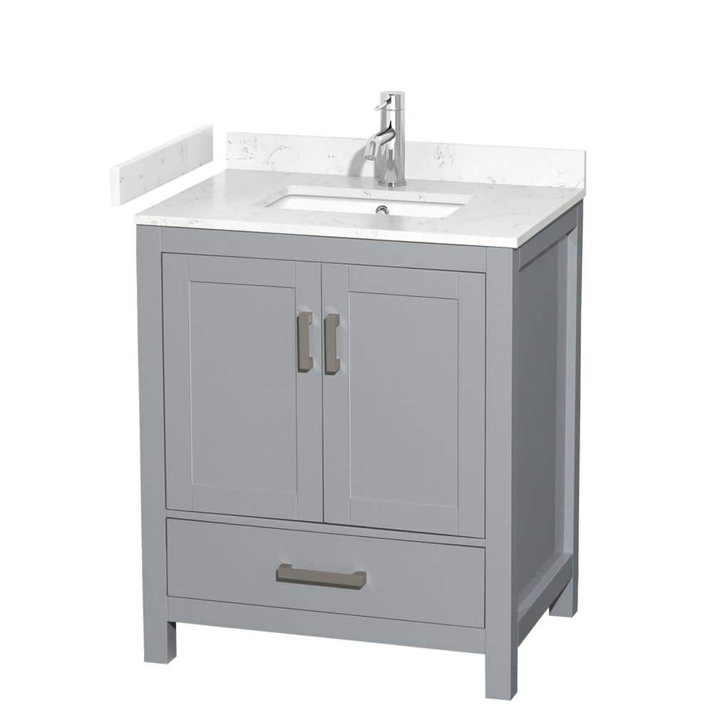 Wyndham Collection Sheffield 30" Gray Bathroom Vanity with Carrara Marble Top
