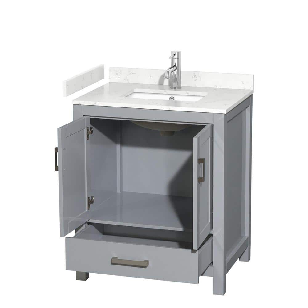 Wyndham Collection Sheffield 30" Gray Bathroom Vanity with Carrara Marble Top