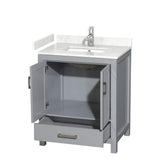 Wyndham Collection Sheffield 30" Gray Bathroom Vanity with Carrara Marble Top