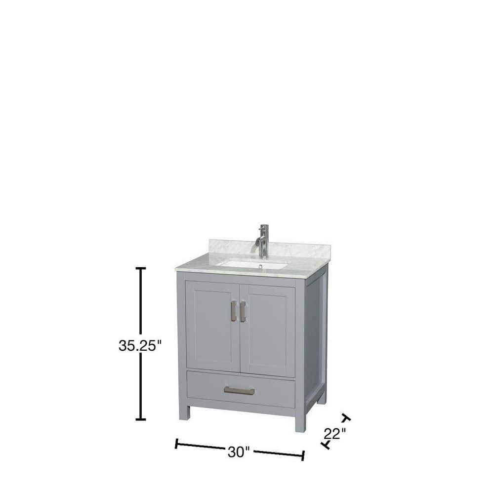 Wyndham Collection Sheffield 30" Gray Bathroom Vanity with White Carrara Marble Top