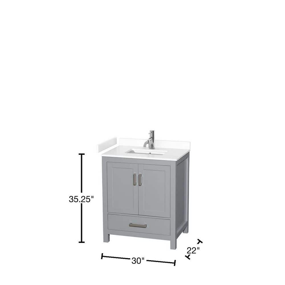 Wyndham Collection Sheffield 30" Gray Bathroom Vanity with Marble Top