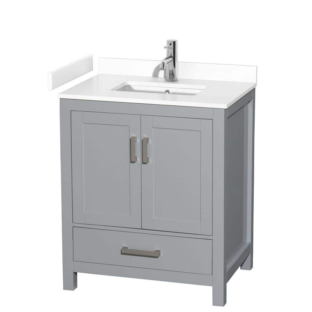 Wyndham Collection Sheffield 30" Gray Bathroom Vanity with Marble Top