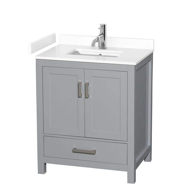 Wyndham Collection Sheffield 30" Gray Bathroom Vanity with Marble Top