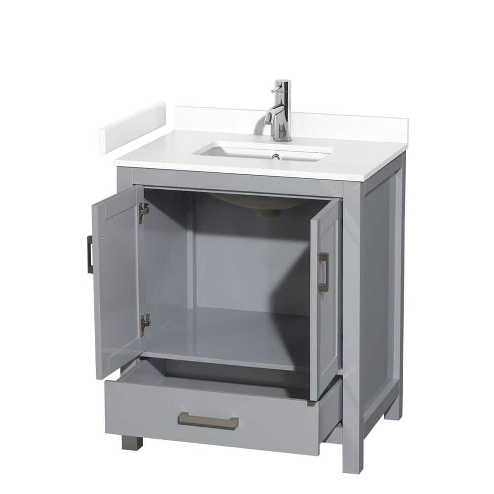 Wyndham Collection Sheffield 30" Gray Bathroom Vanity with Marble Top