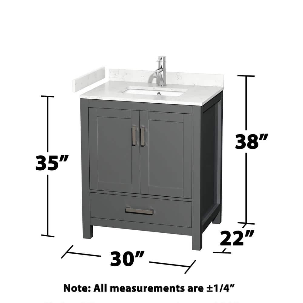 Wyndham Collection Sheffield 30" Single Bath Vanity in Dark Gray with Carrara Marble Top