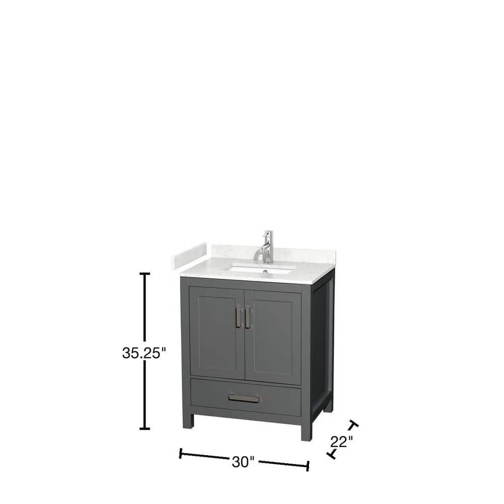 Wyndham Collection Sheffield 30" Single Bath Vanity in Dark Gray with Carrara Marble Top