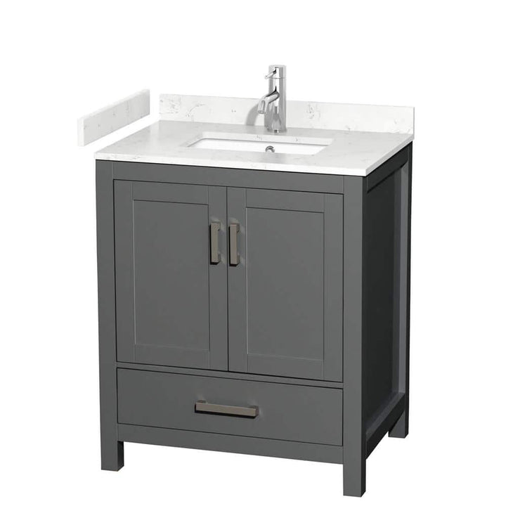 Wyndham Collection Sheffield 30" Single Bath Vanity in Dark Gray with Carrara Marble Top