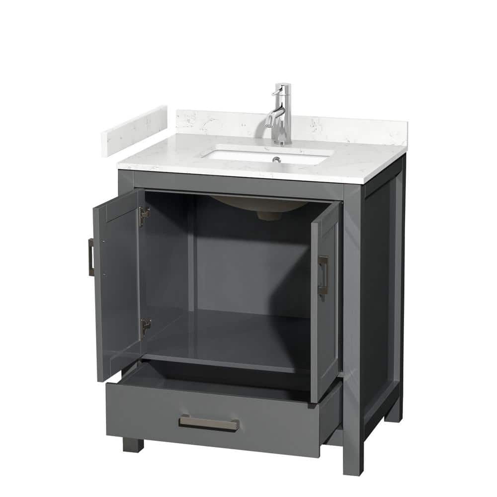 Wyndham Collection Sheffield 30" Single Bath Vanity in Dark Gray with Carrara Marble Top
