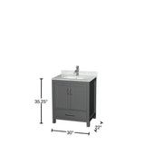 Wyndham Collection Sheffield 30" Single Bath Vanity in Dark Gray with White Carrara Marble Top