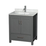 Wyndham Collection Sheffield 30" Single Bath Vanity in Dark Gray with White Carrara Marble Top