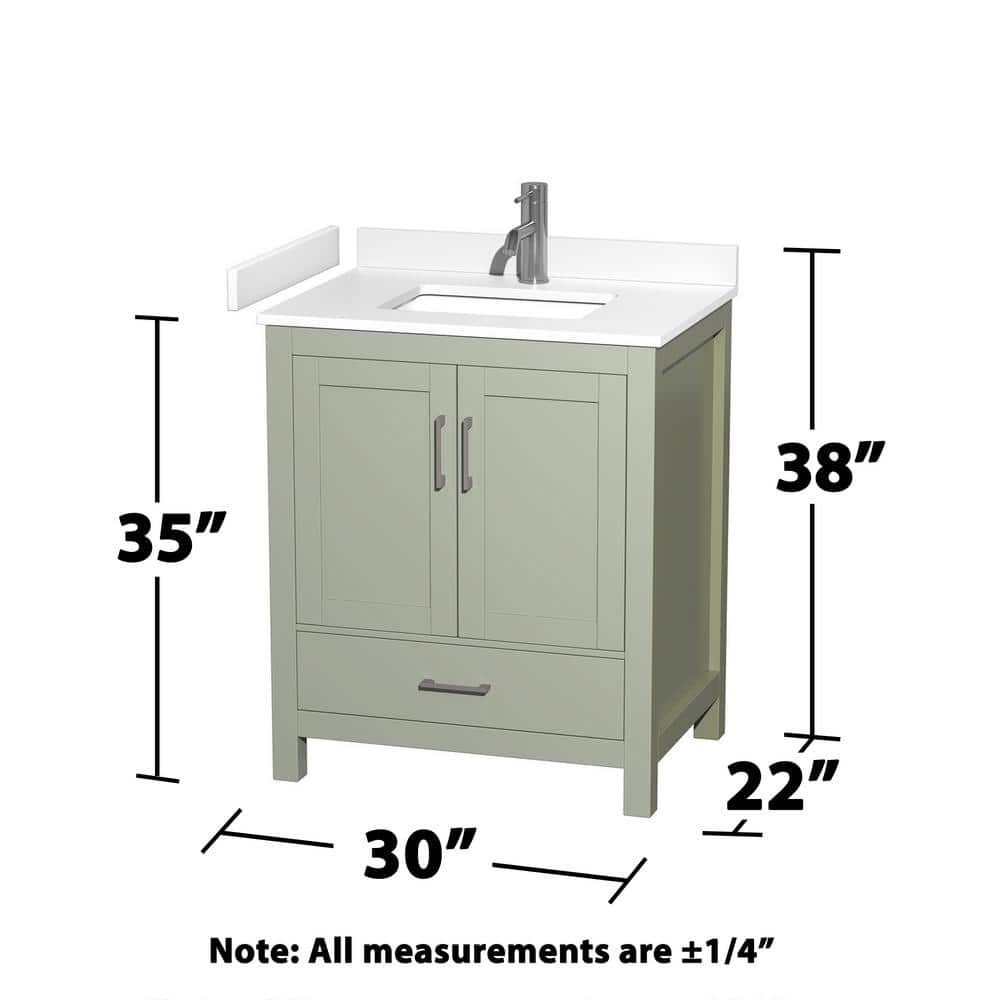 Wyndham Collection Sheffield 30" Light Green Bathroom Vanity with Marble Top