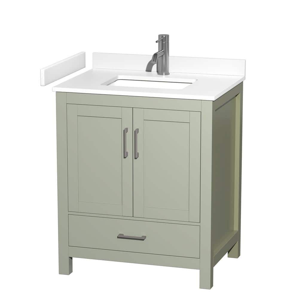 Wyndham Collection Sheffield 30" Light Green Bathroom Vanity with Marble Top