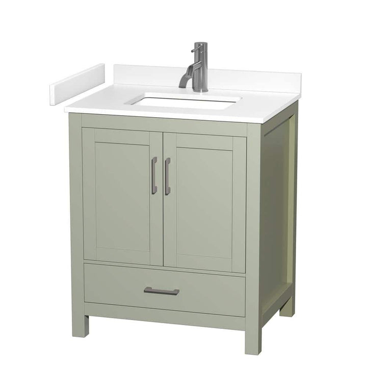 Wyndham Collection Sheffield 30" Light Green Bathroom Vanity with Marble Top