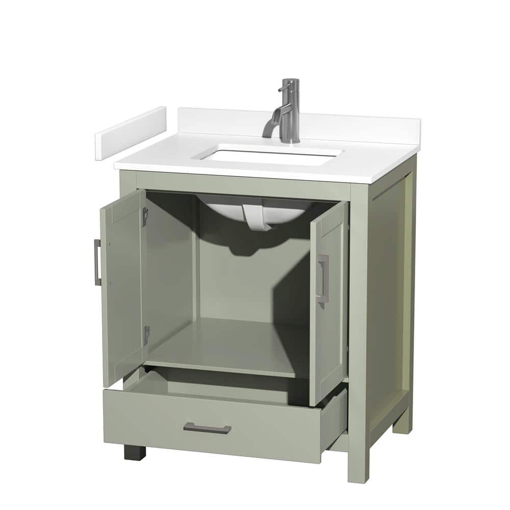 Wyndham Collection Sheffield 30" Light Green Bathroom Vanity with Marble Top