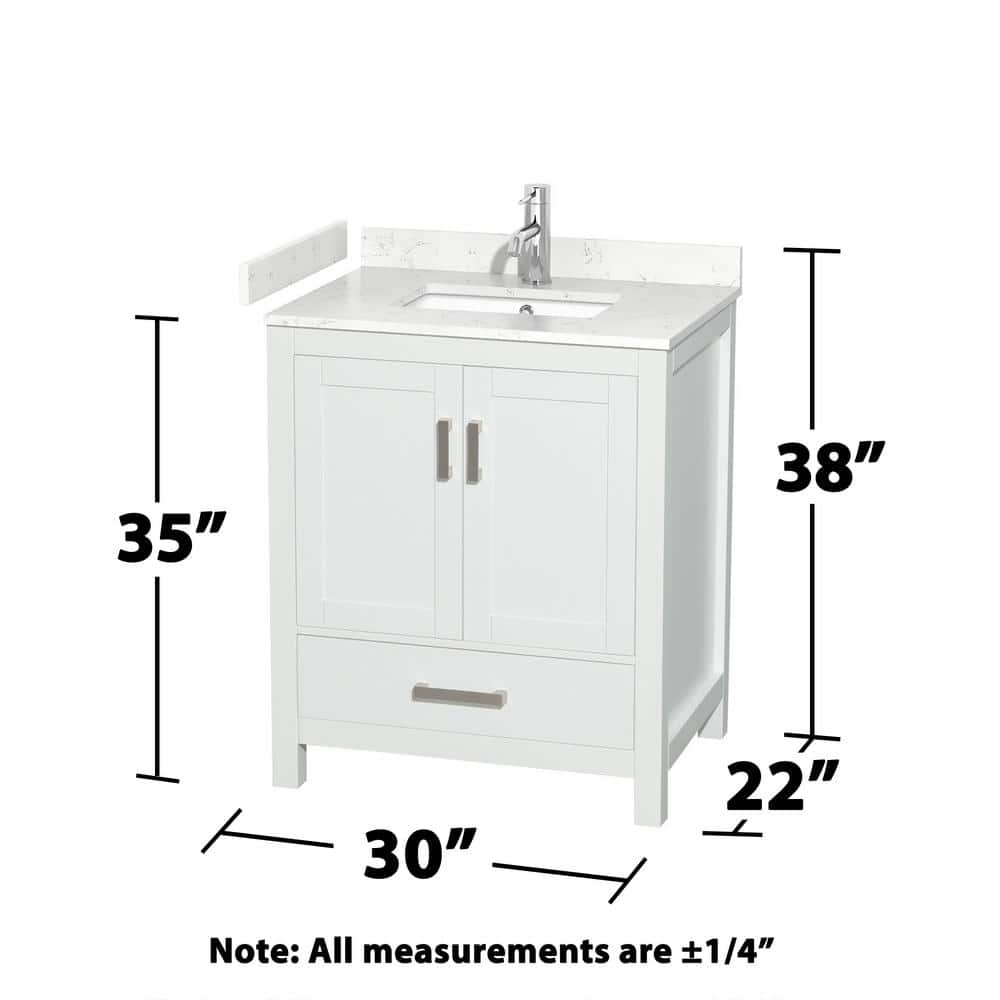 Wyndham Collection Sheffield 30" Bathroom Vanity with Carrara Marble Top