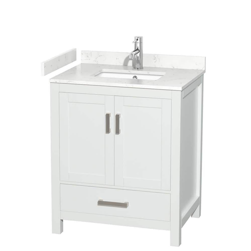 Wyndham Collection Sheffield 30" Bathroom Vanity with Carrara Marble Top