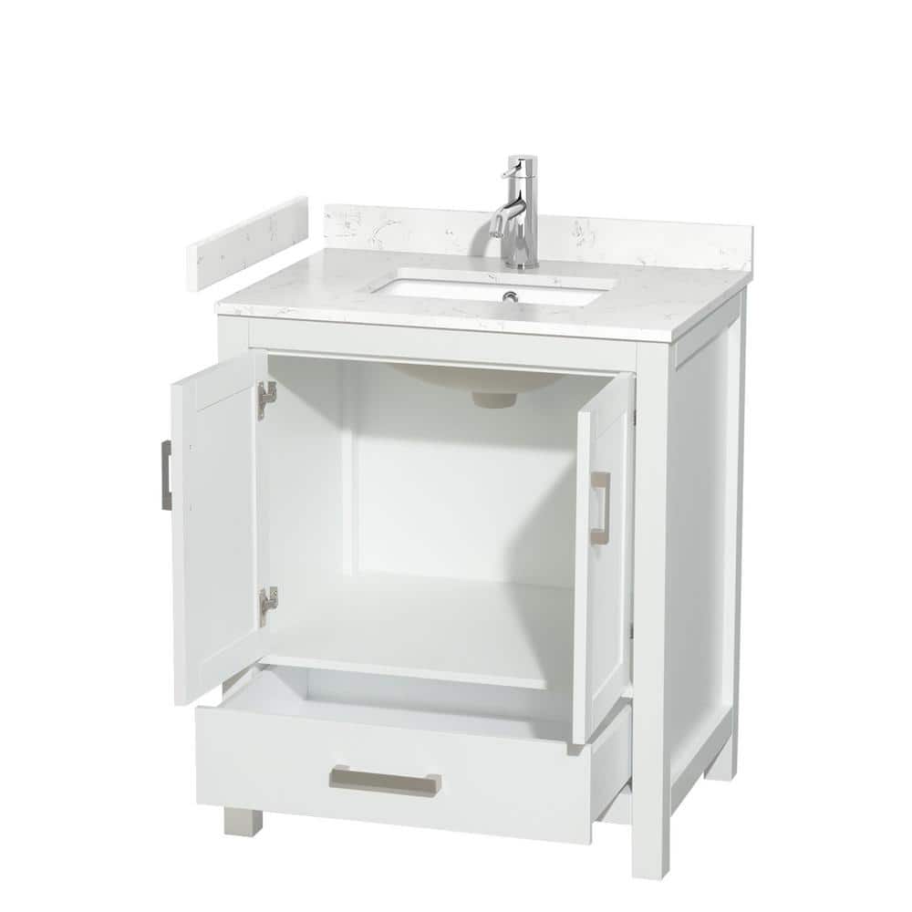 Wyndham Collection Sheffield 30" Bathroom Vanity with Carrara Marble Top