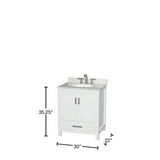 Wyndham Collection Sheffield 30" White Bathroom Vanity with Carrara Marble Top