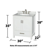 Wyndham Collection Sheffield 30" White Bathroom Vanity with Carrara Marble Top