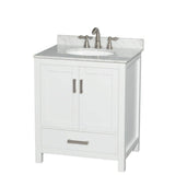 Wyndham Collection Sheffield 30" White Bathroom Vanity with Carrara Marble Top
