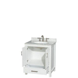Wyndham Collection Sheffield 30" White Bathroom Vanity with Carrara Marble Top
