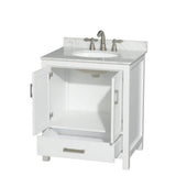 Wyndham Collection Sheffield 30" White Bathroom Vanity with Carrara Marble Top
