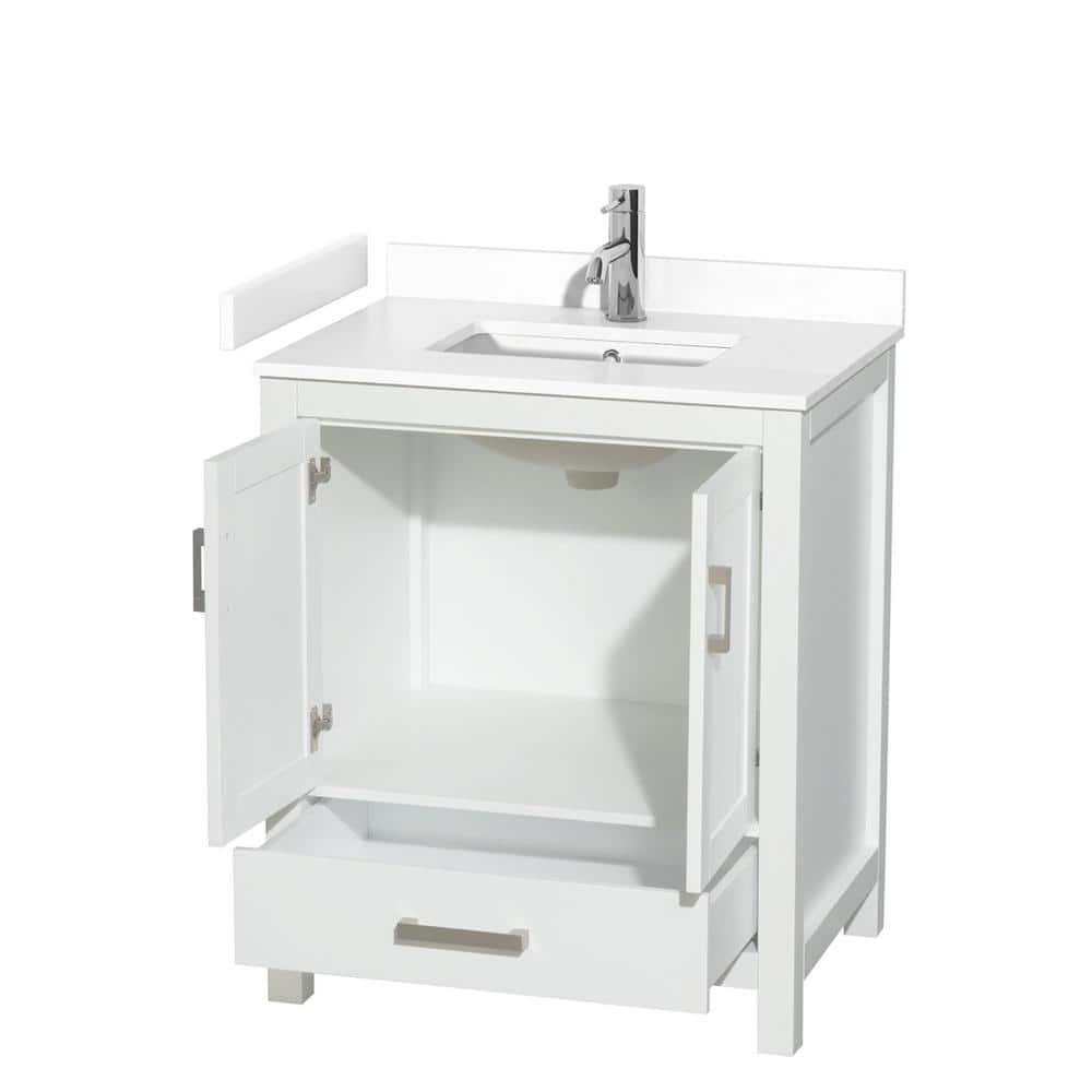 Wyndham Collection Sheffield 30" White Bathroom Vanity with Cultured Marble Top