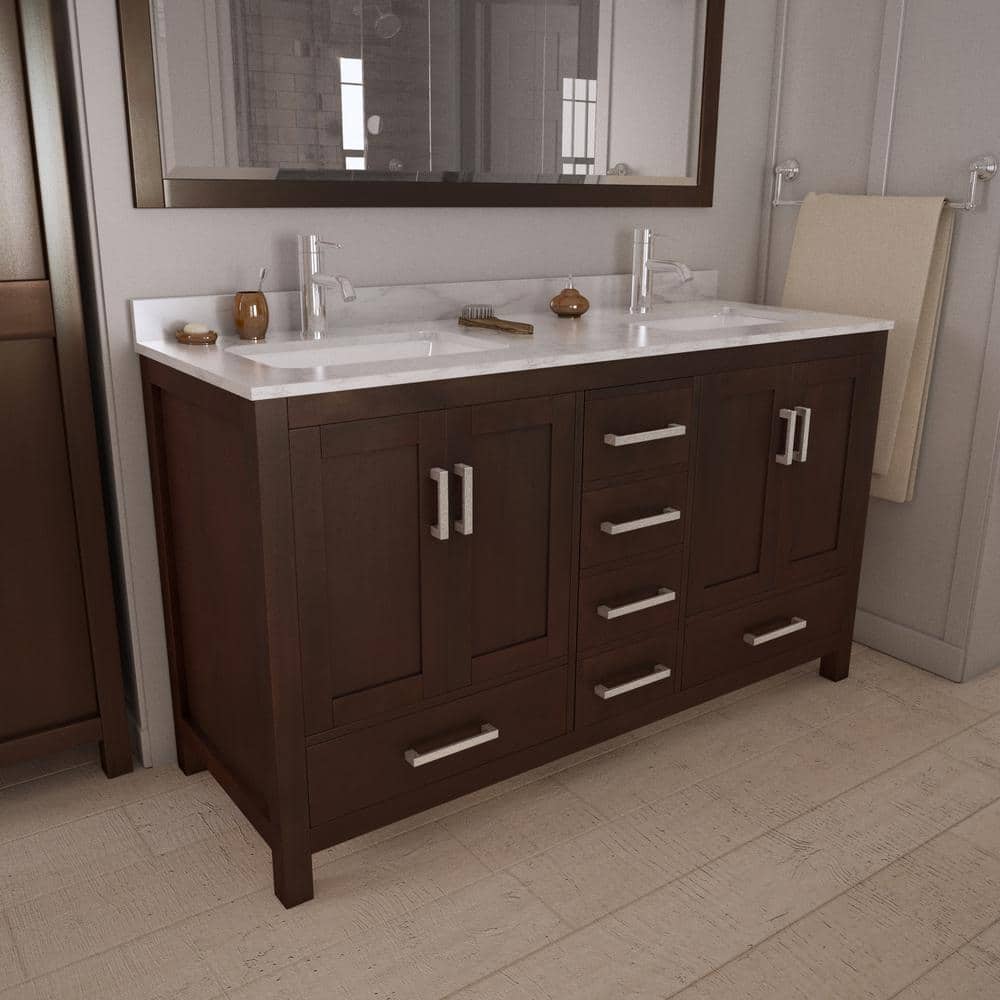 Wyndham Collection Sheffield 60" Double Bath Vanity in Espresso with Cultured Marble Top
