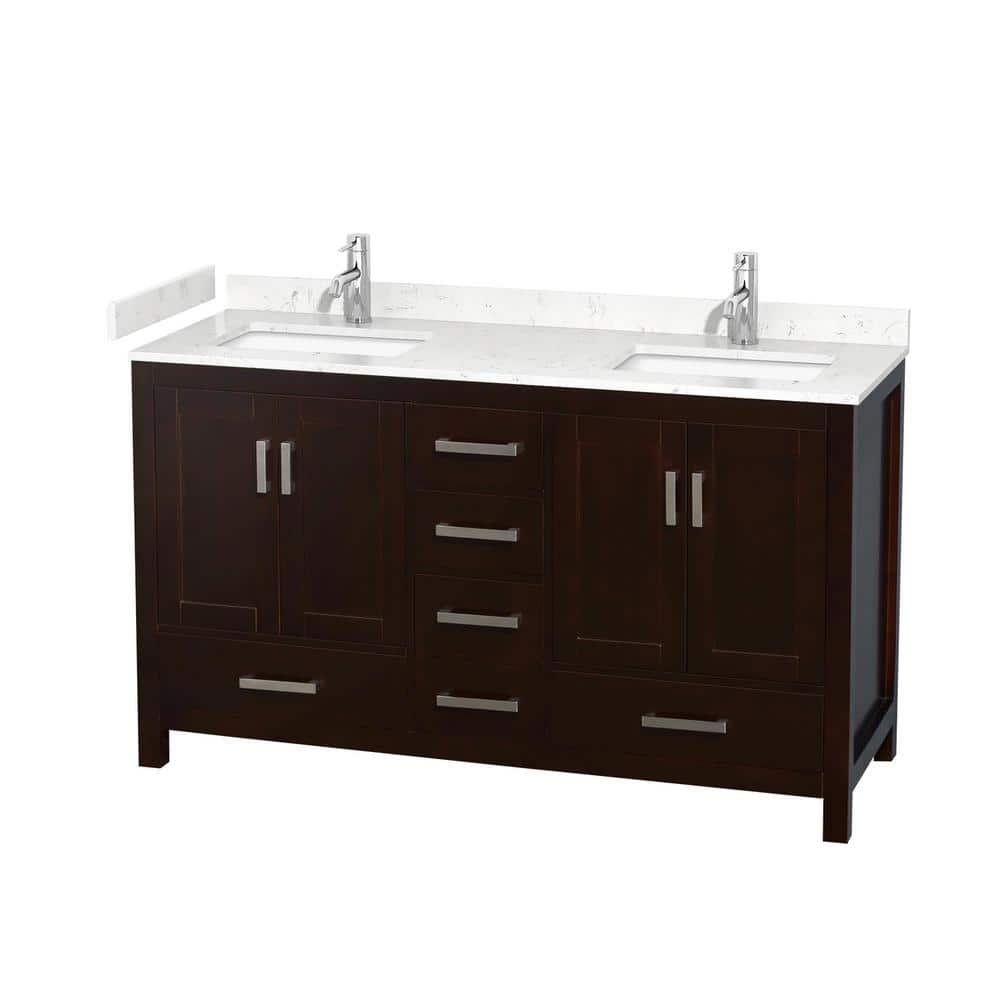 Wyndham Collection Sheffield 60" Double Bath Vanity in Espresso with Cultured Marble Top