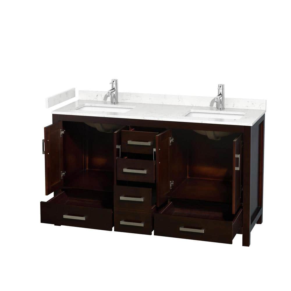 Wyndham Collection Sheffield 60" Double Bath Vanity in Espresso with Cultured Marble Top