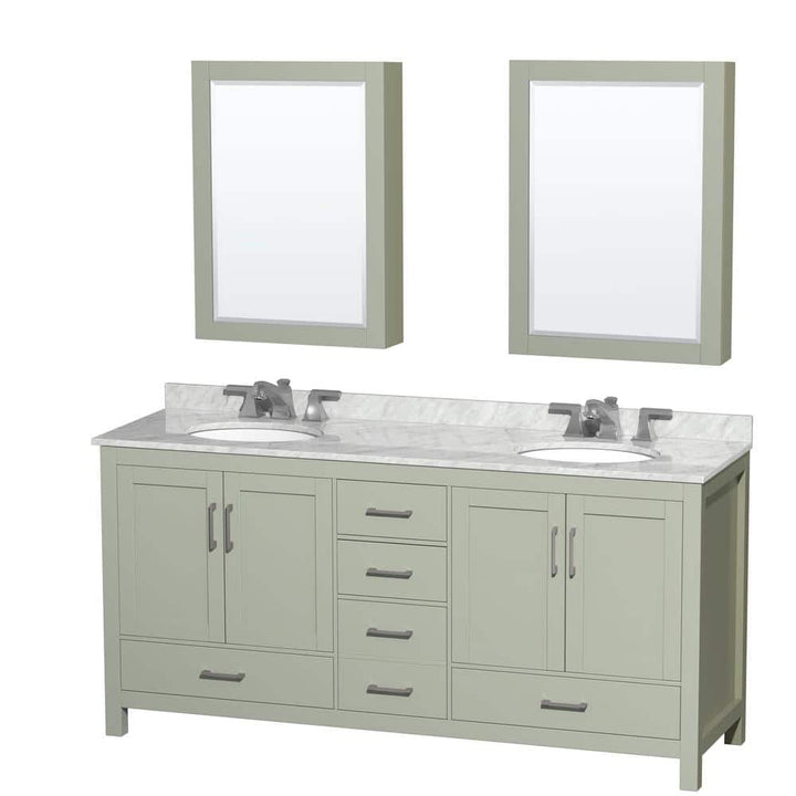Wyndham Collection Sheffield 72" Double Bath Vanity in Light Green with Marble Top