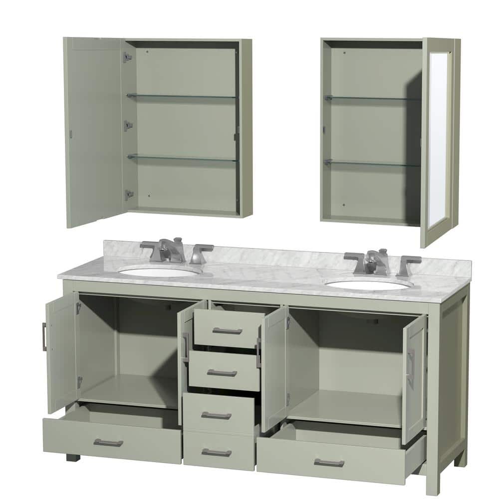 Wyndham Collection Sheffield 72" Double Bath Vanity in Light Green with Marble Top