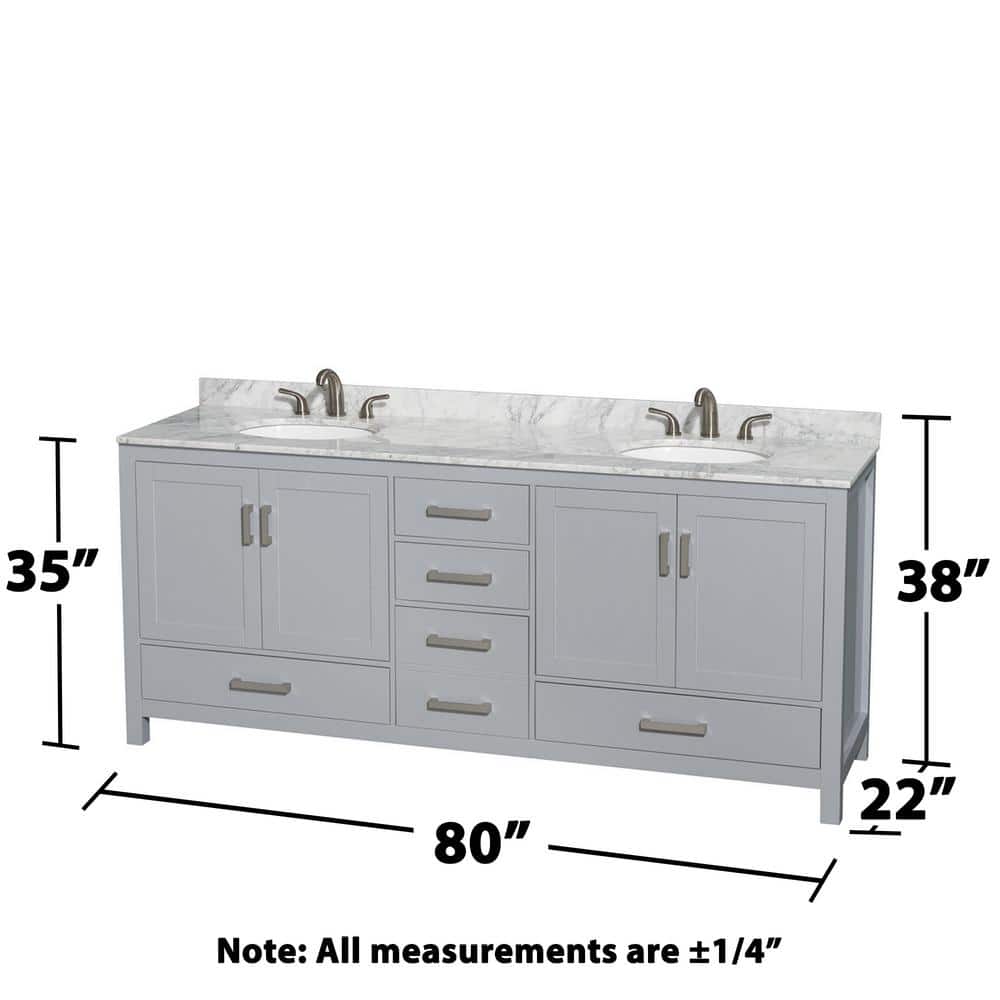 Wyndham Collection Sheffield 80" Double Bath Vanity in Gray with White Carrara Marble Top