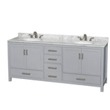 Wyndham Collection Sheffield 80" Double Bath Vanity in Gray with White Carrara Marble Top