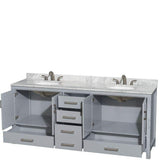 Wyndham Collection Sheffield 80" Double Bath Vanity in Gray with White Carrara Marble Top